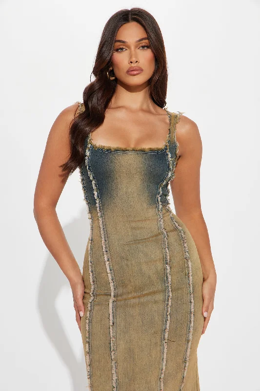 Denise Washed Denim Maxi Dress - Tan