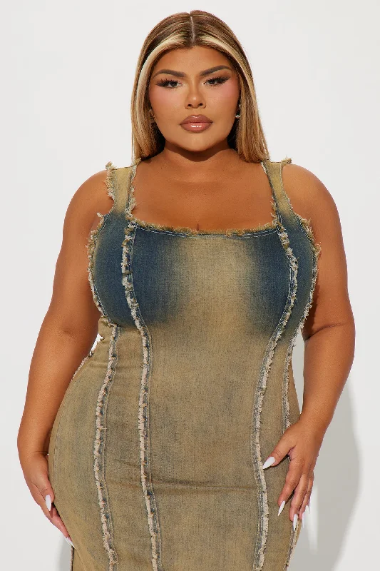 Denise Washed Denim Maxi Dress - Tan