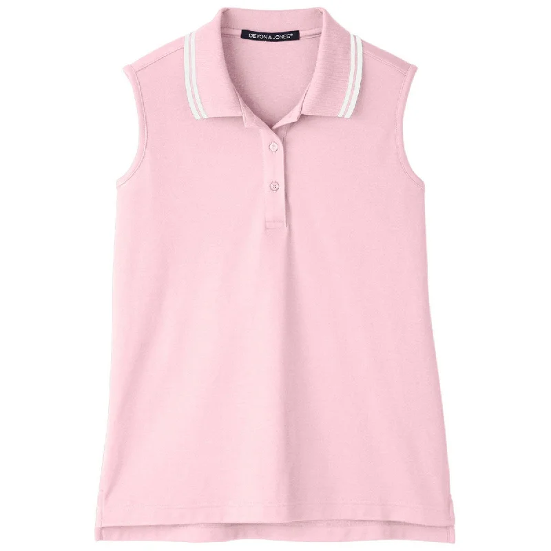 Devon & Jones Women's Pink/White CrownLux Performance Plaited Tipped Sleeveless Polo