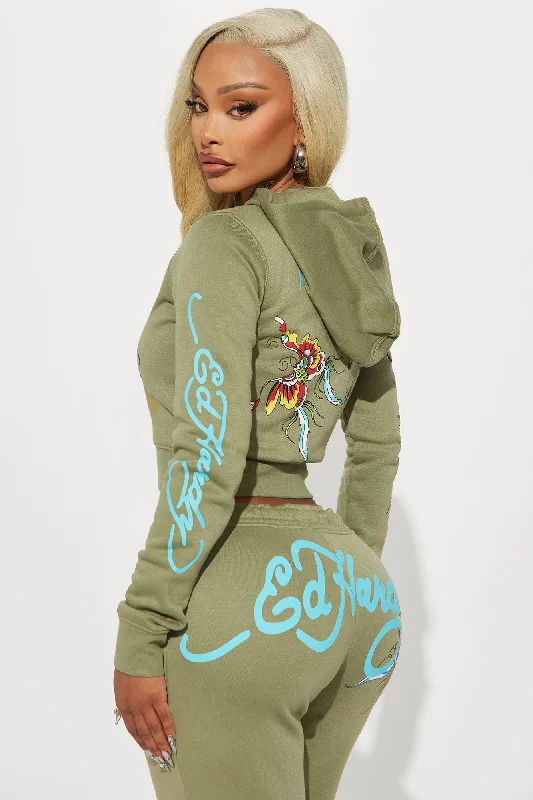 Ed Hardy Butterfly Zip Front Hoodie - Sage