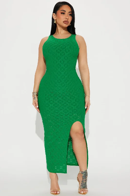 Elise Eyelet Midi Dress - Kelly Green