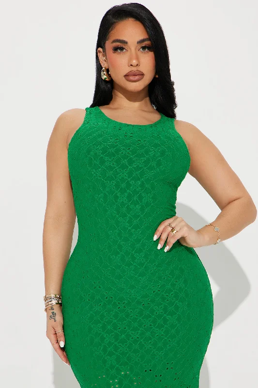 Elise Eyelet Midi Dress - Kelly Green