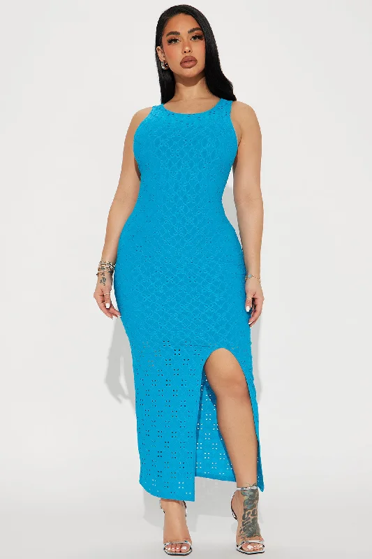 Elise Eyelet Midi Dress - Turquoise