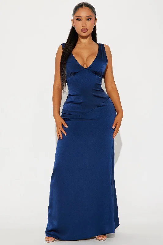 Emilia Satin Maxi Dress - Navy