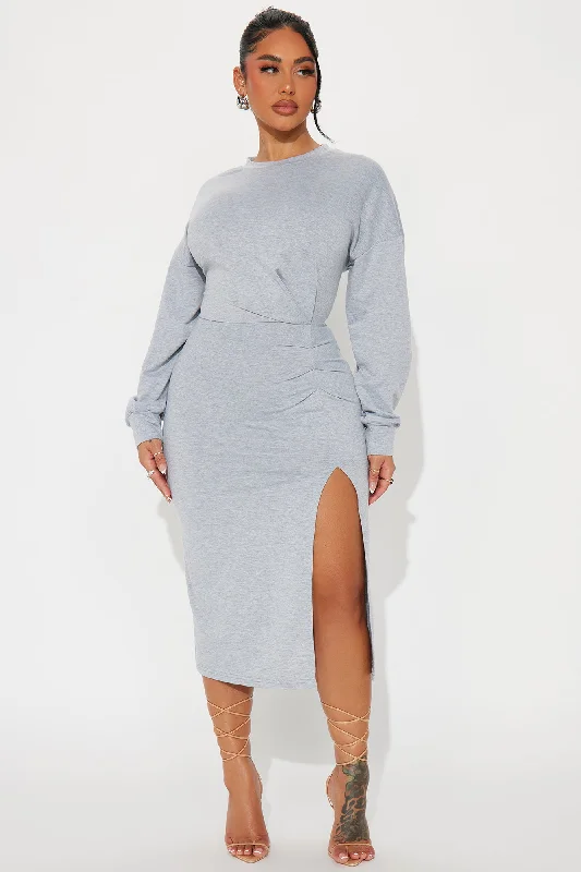 Erika Long Sleeve Midi Dress - Heather Grey