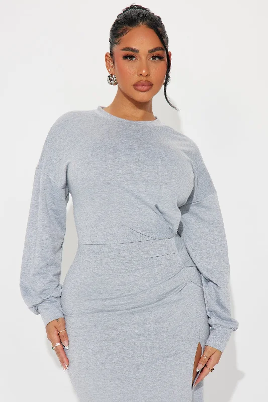 Erika Long Sleeve Midi Dress - Heather Grey