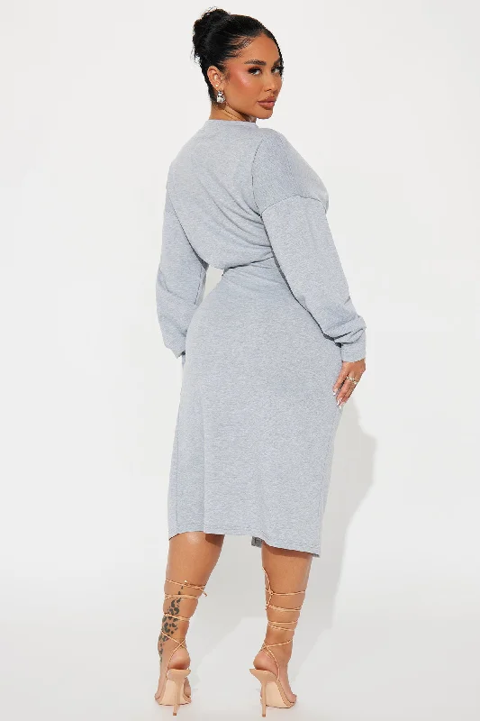 Erika Long Sleeve Midi Dress - Heather Grey