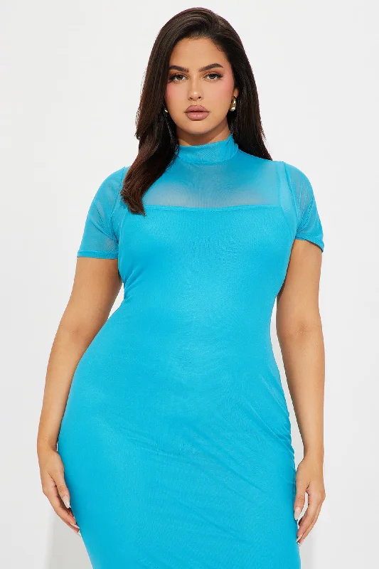 Feelin' Myself Mesh Midi Dress - Turquoise