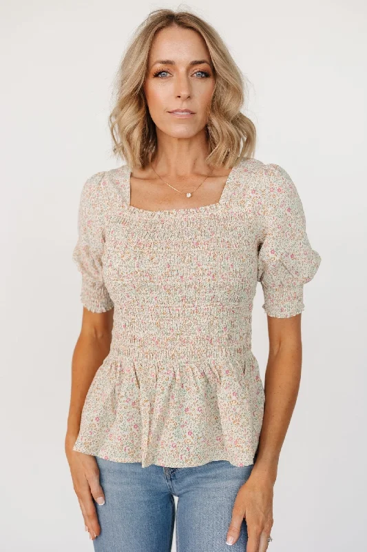 Felice Smocked Top | Cream Print