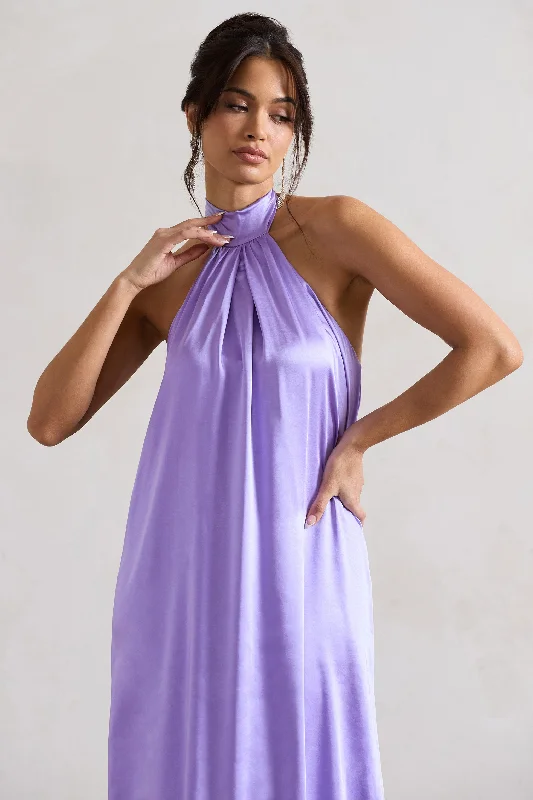 Gloriana | Lilac Satin High-Neck Maxi Dress