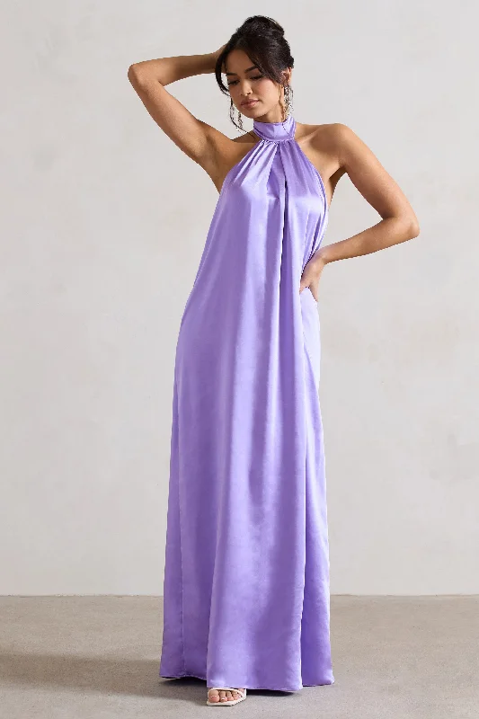 Gloriana | Lilac Satin High-Neck Maxi Dress