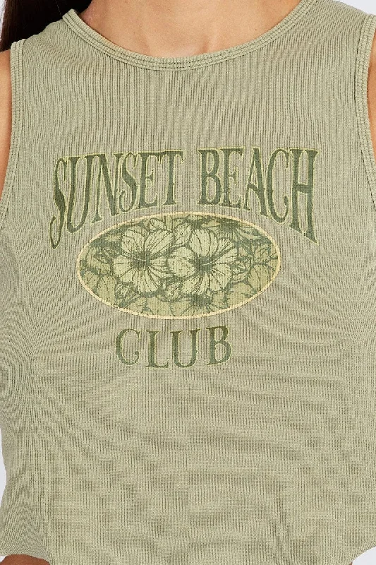 Green Graphic Tank Sleeveless