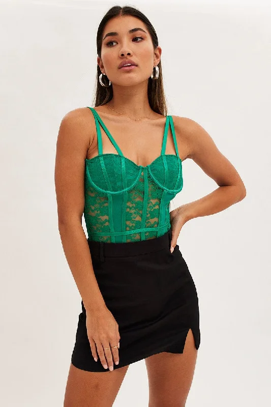 Green Lace Bodysuit Singlet