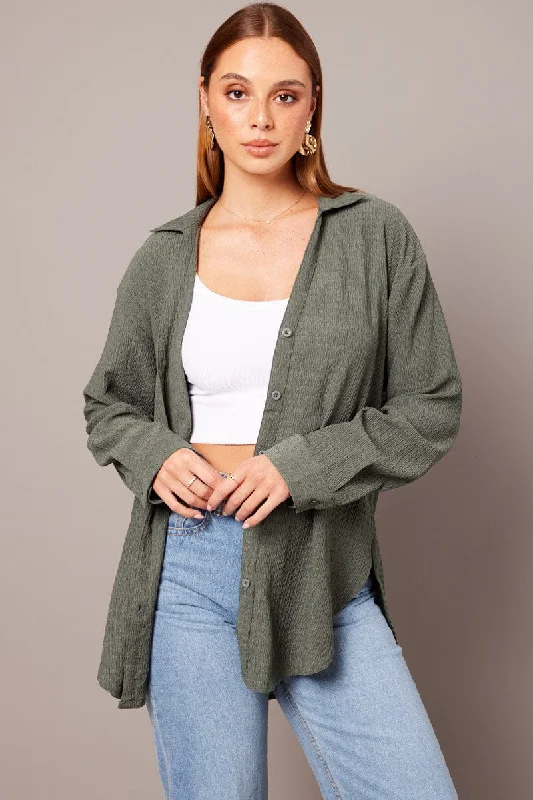 Green Textured Shirt Long Sleeve