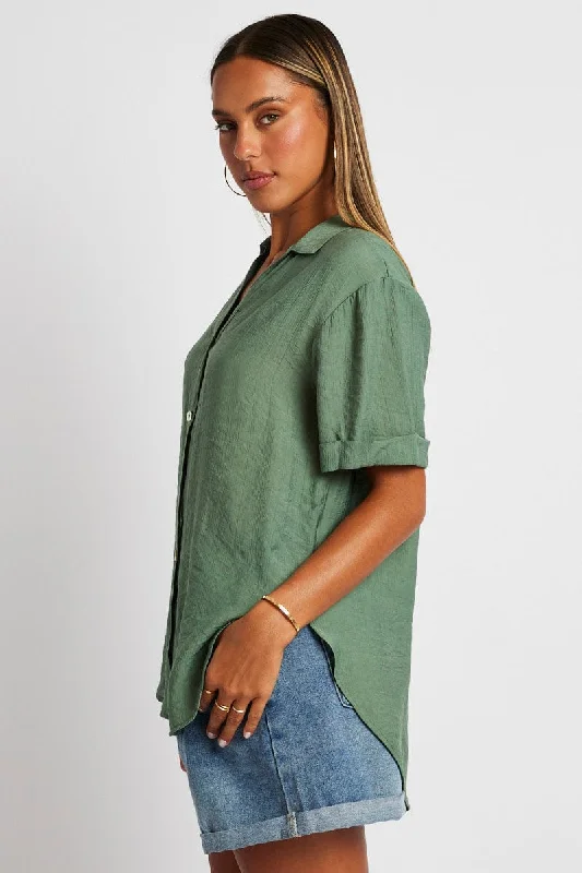 Green Textured Shirt Short Sleeve