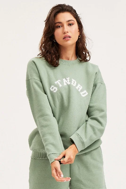 Green Unisex Sweatshirts Oversized Crew Neck