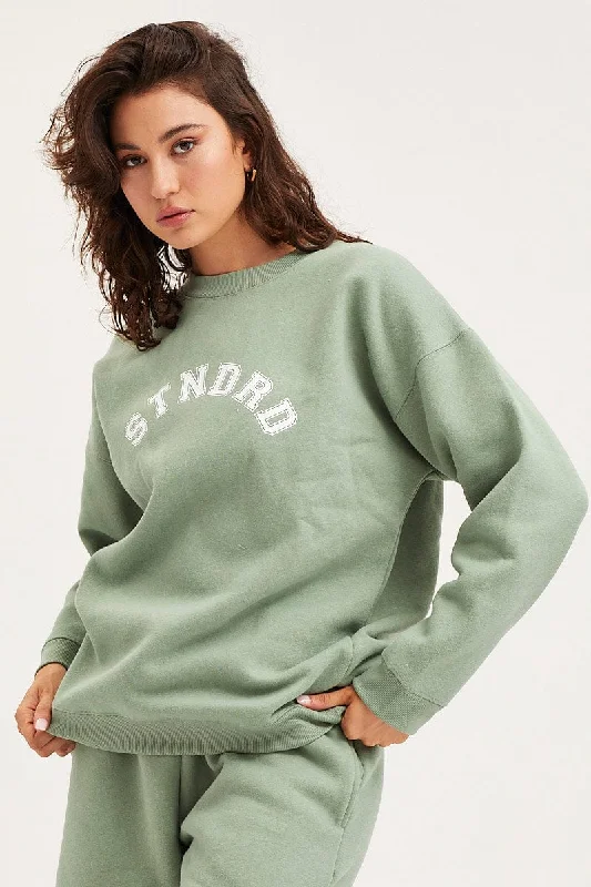 Green Unisex Sweatshirts Oversized Crew Neck