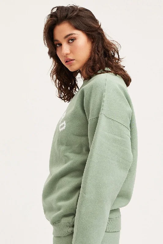 Green Unisex Sweatshirts Oversized Crew Neck