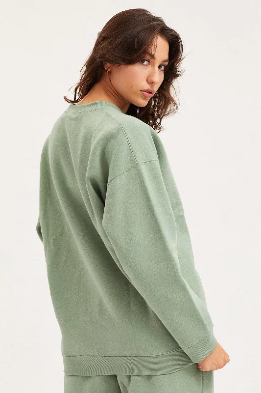 Green Unisex Sweatshirts Oversized Crew Neck