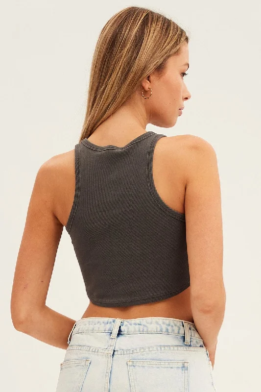 Grey Eagle Curve Hem Racer Back Crop Tank