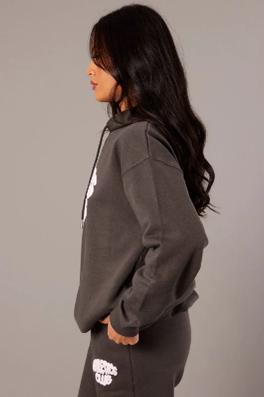 Grey Graphic Hoodie Sweater Long Sleeve