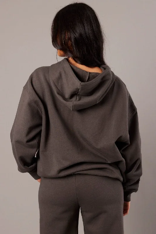 Grey Graphic Hoodie Sweater Long Sleeve