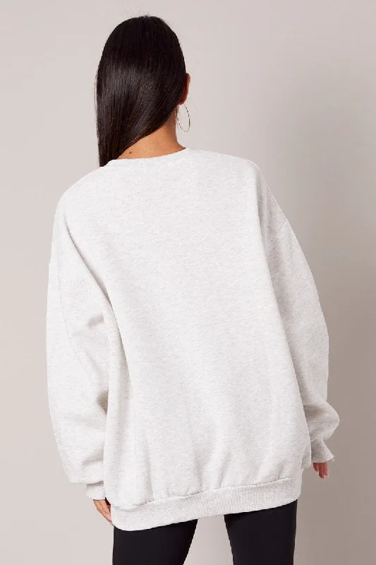 Grey Graphic Sweater Crew Neck Oversized