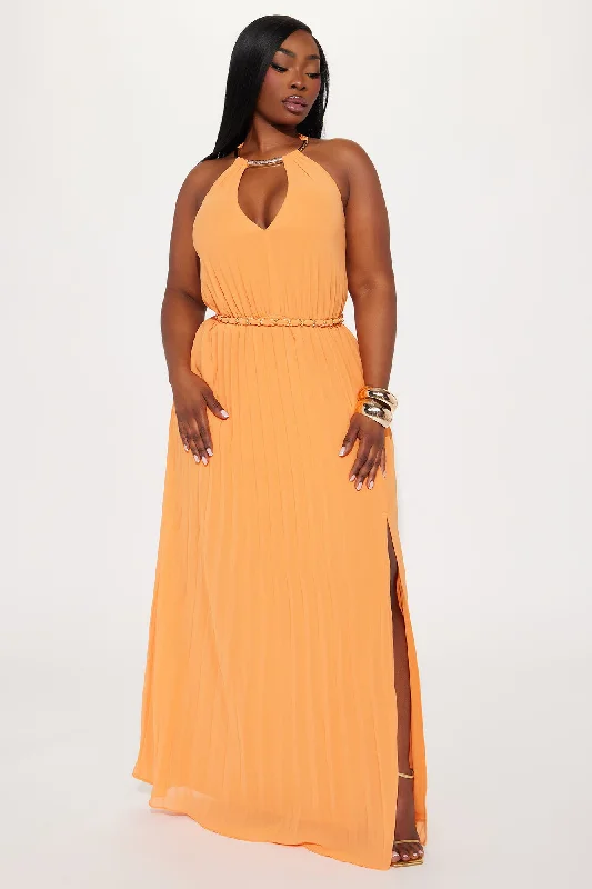 Hanna Pleated Maxi Dress - Orange