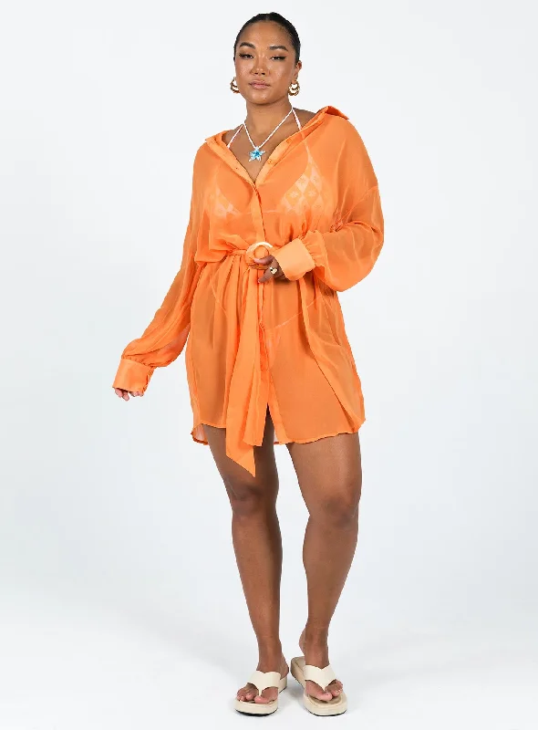 Hennie Long Sleeve Mini Dress Orange