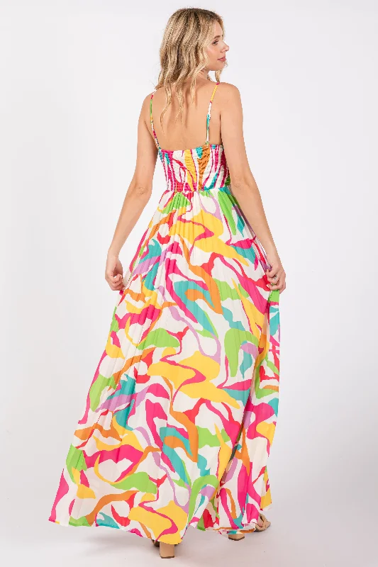 Ivory Printed Sleeveless Front Twist Maxi Dress