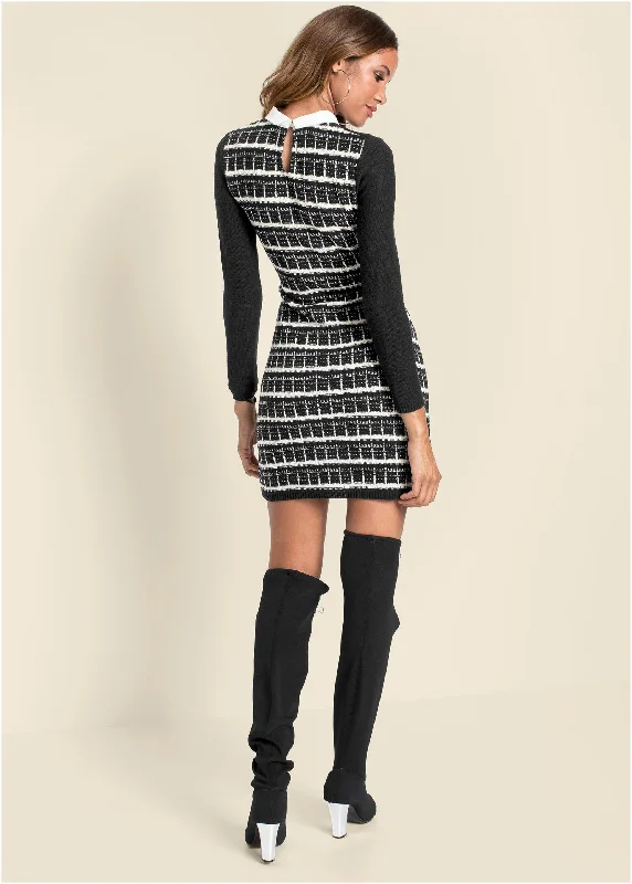 Collared sweater dress - Black & White