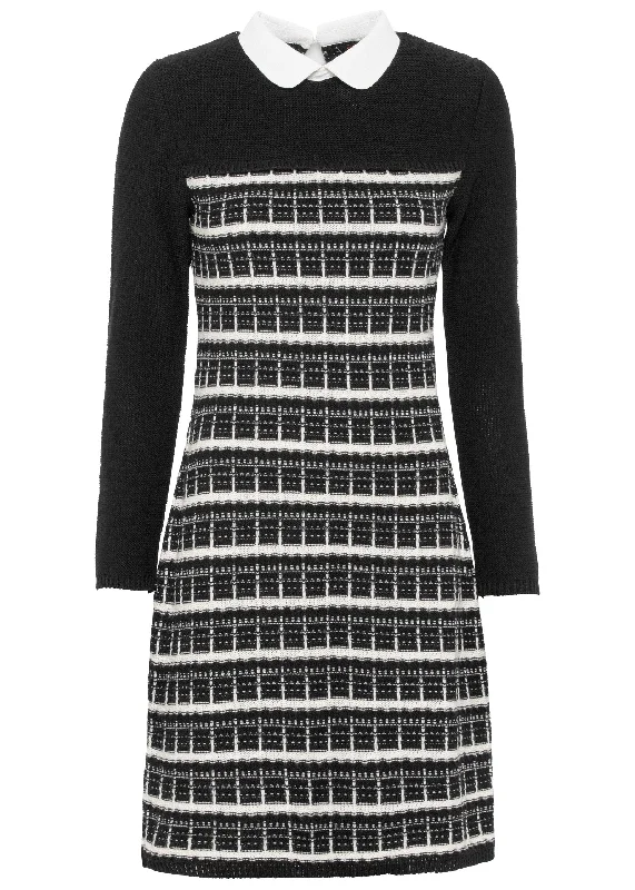 Collared sweater dress - Black & White