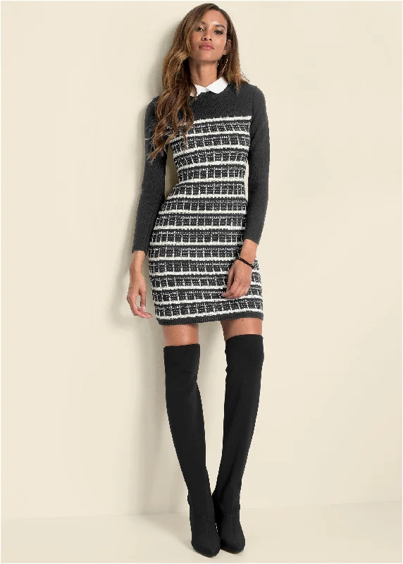 Collared sweater dress - Black & White