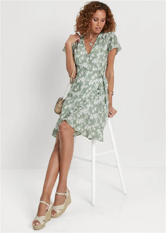 Floral ruffle detail dress - Green Multi