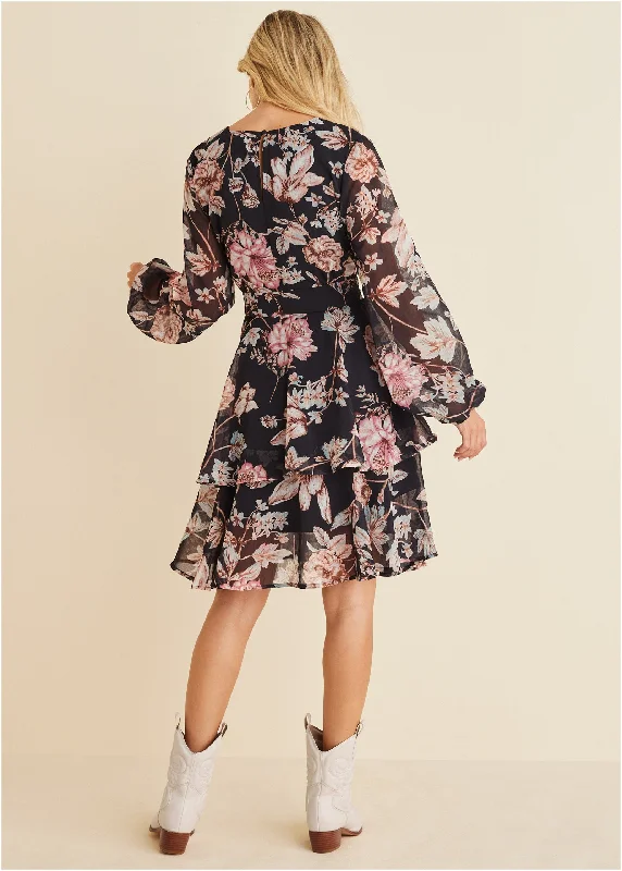 Floral wrap dress - Black Multi