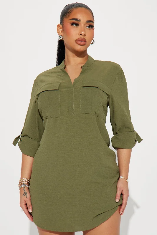 Jennifer Mini Shirt Dress - Olive