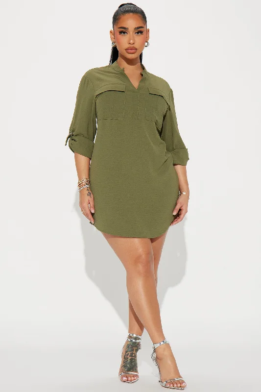 Jennifer Mini Shirt Dress - Olive