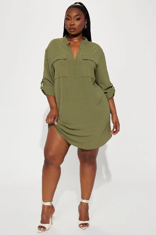 Jennifer Mini Shirt Dress - Olive