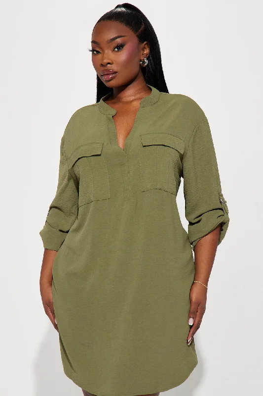 Jennifer Mini Shirt Dress - Olive