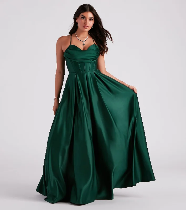 Kayla Satin Cowl A-Line Ball Gown