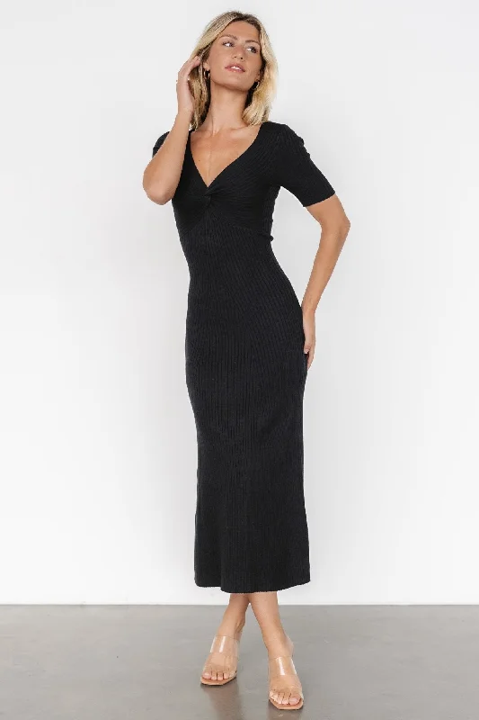 Keren Ribbed Maxi Dress | Black