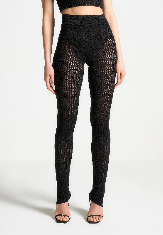 Knitted High Waisted Leggings - Black