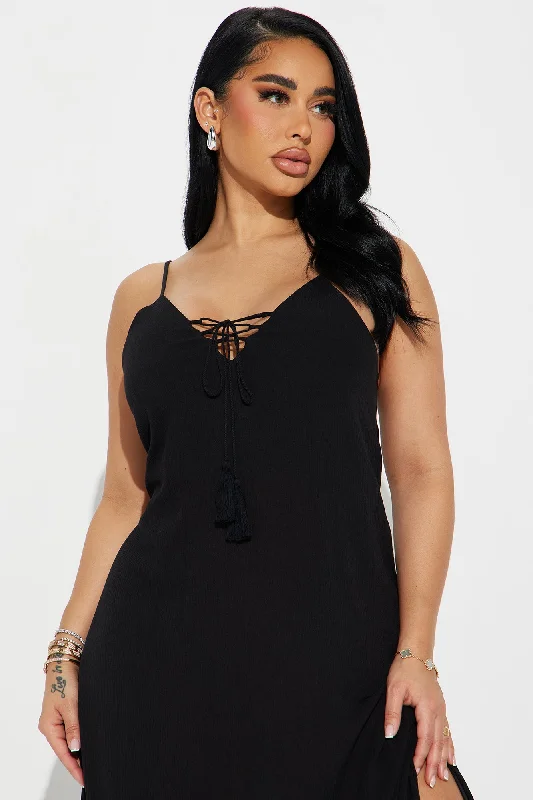 Lace Up Cami Maxi Dress - Black