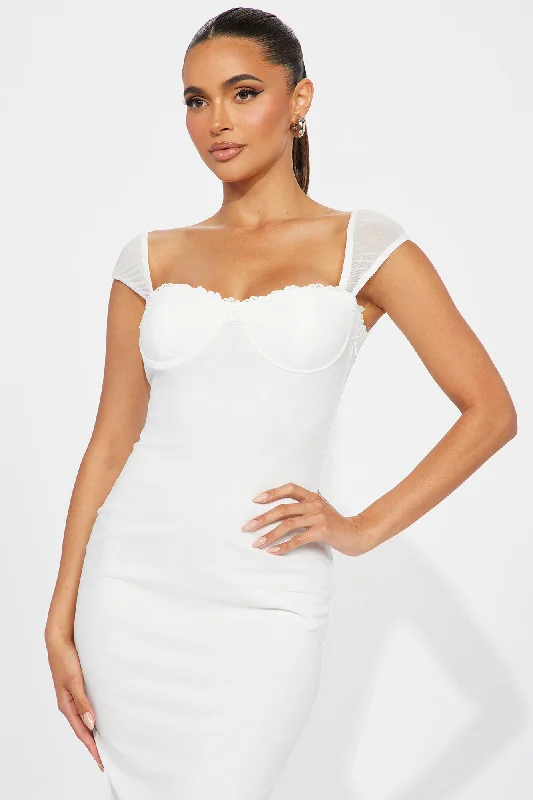 Laced in Love Mesh Midi Dress - White