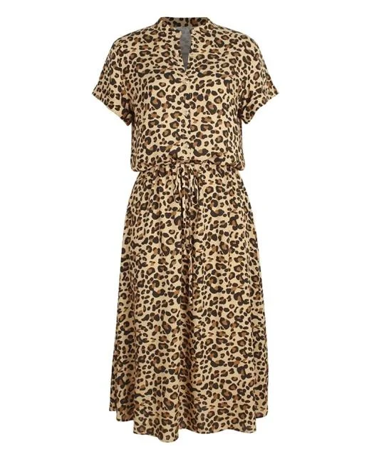 Ladies Bohemian Leopard Print Shirt Dress