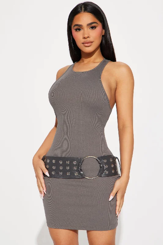 Laura Ribbed Mini Dress - Charcoal