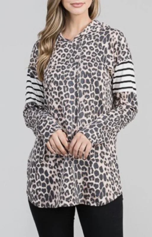 Leopard + Stripes Hoodie In Animal Print & Stripes