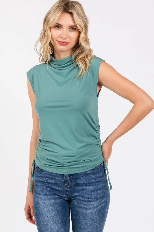 Light Teal Ruched Side Tie Tank Top