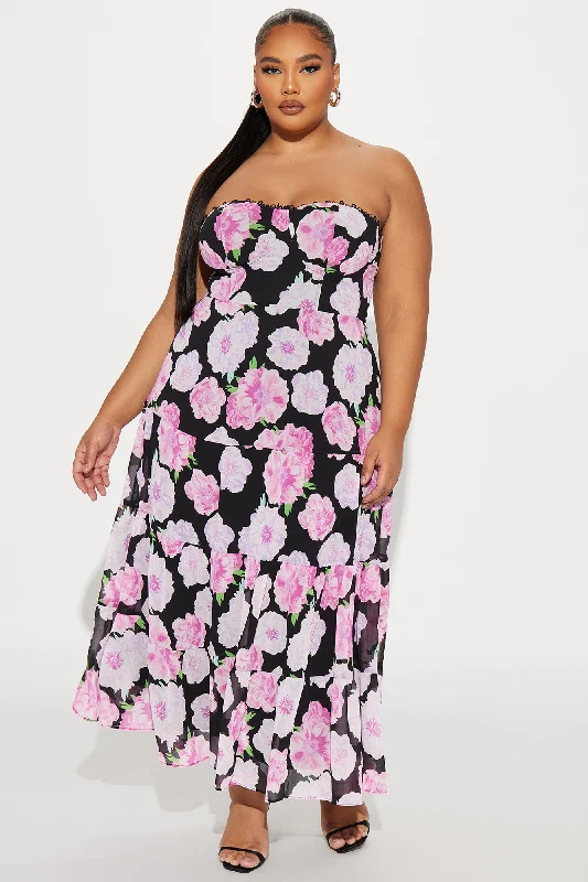 Like A Rose Chiffon Maxi Dress - Pink/combo