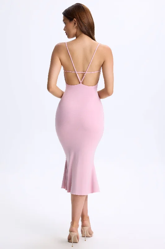 Plunge Open-Back Midaxi Dress in Blush Pink